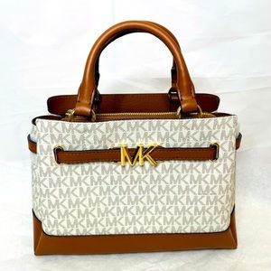 NWT Michael Kors Small Reed belted  Satchel Crossbody Vanilla.